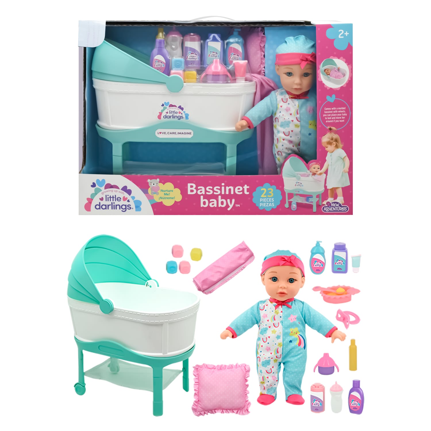 New Adventures Little Darlings: 12″ Bassinet Baby Doll Set (4137)
